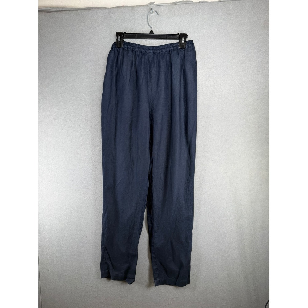 David Dart Collection Navy Blue 100% Linen Elastic Waist Pants Womens Medium